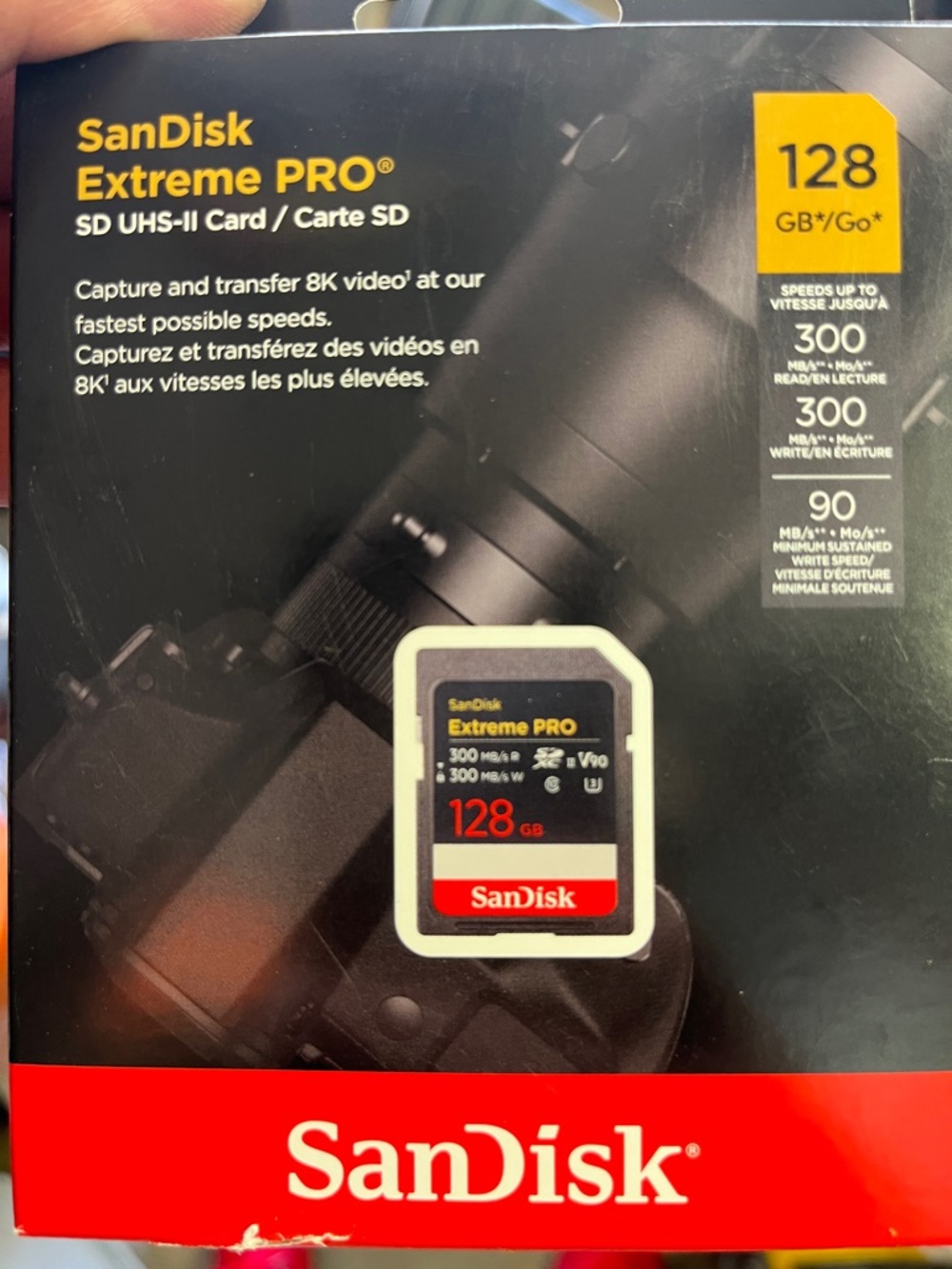 SanDisk Extreme PRO 128GB SD UHS-II Memory Card — Black, Red, White